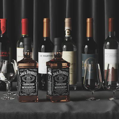  现代酒具 红酒 酒水 酒瓶 酒杯su模型 