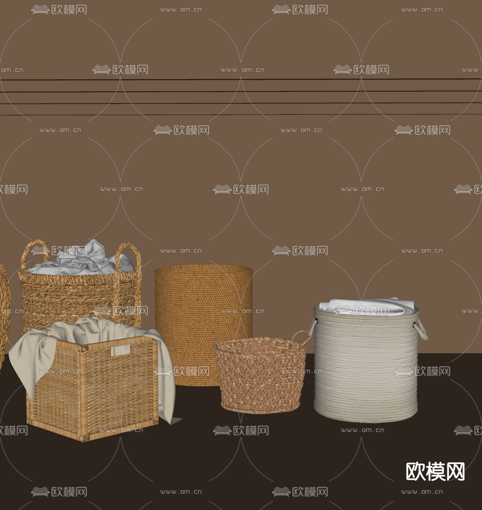 现代藤编脏衣篓su模型下载（渲染图1）