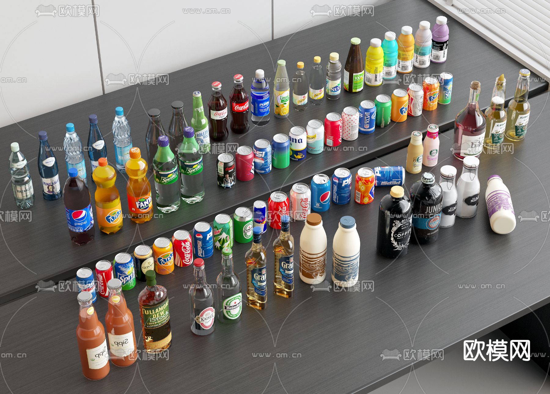 饮料 饮料瓶子 易拉罐 玻璃瓶子su模型下载（渲染图2）