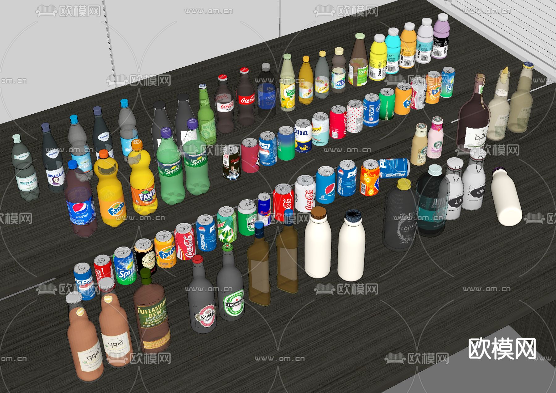 饮料 饮料瓶子 易拉罐 玻璃瓶子su模型下载（渲染图1）