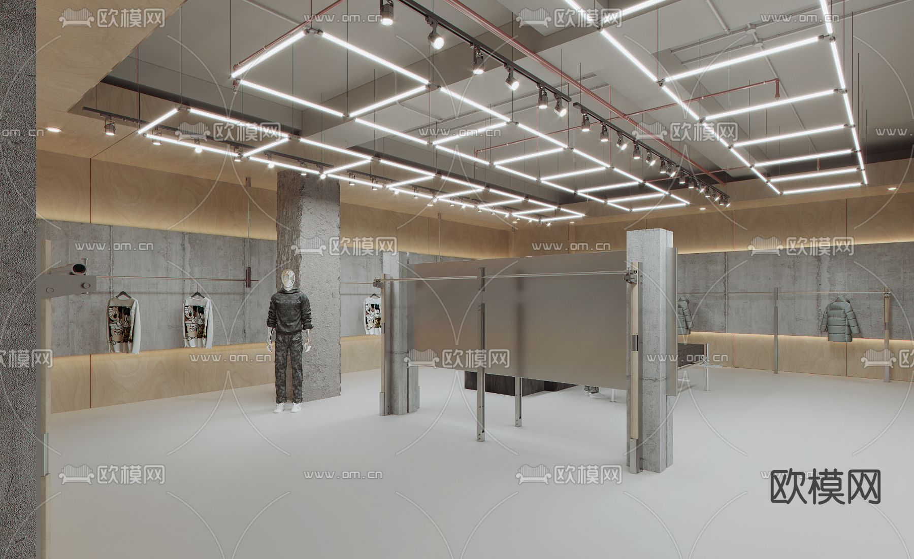 工业风男装服装店su模型下载（渲染图3）