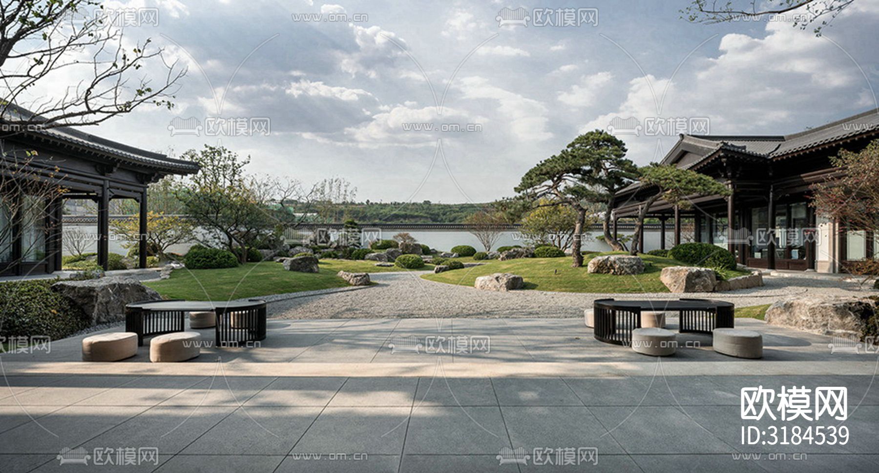 新中式园林景观外景贴图下载