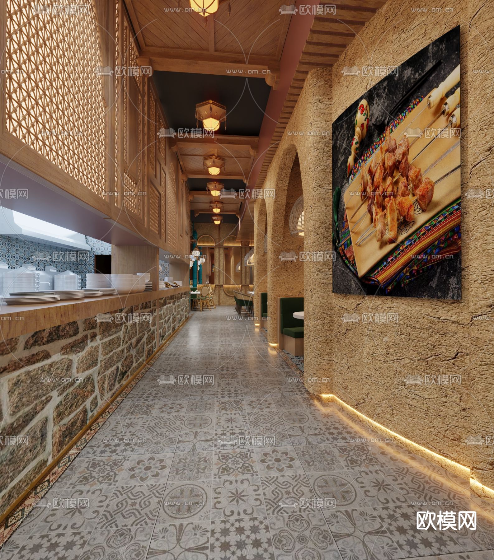 新疆烤肉餐厅3d模型下载（渲染图1）