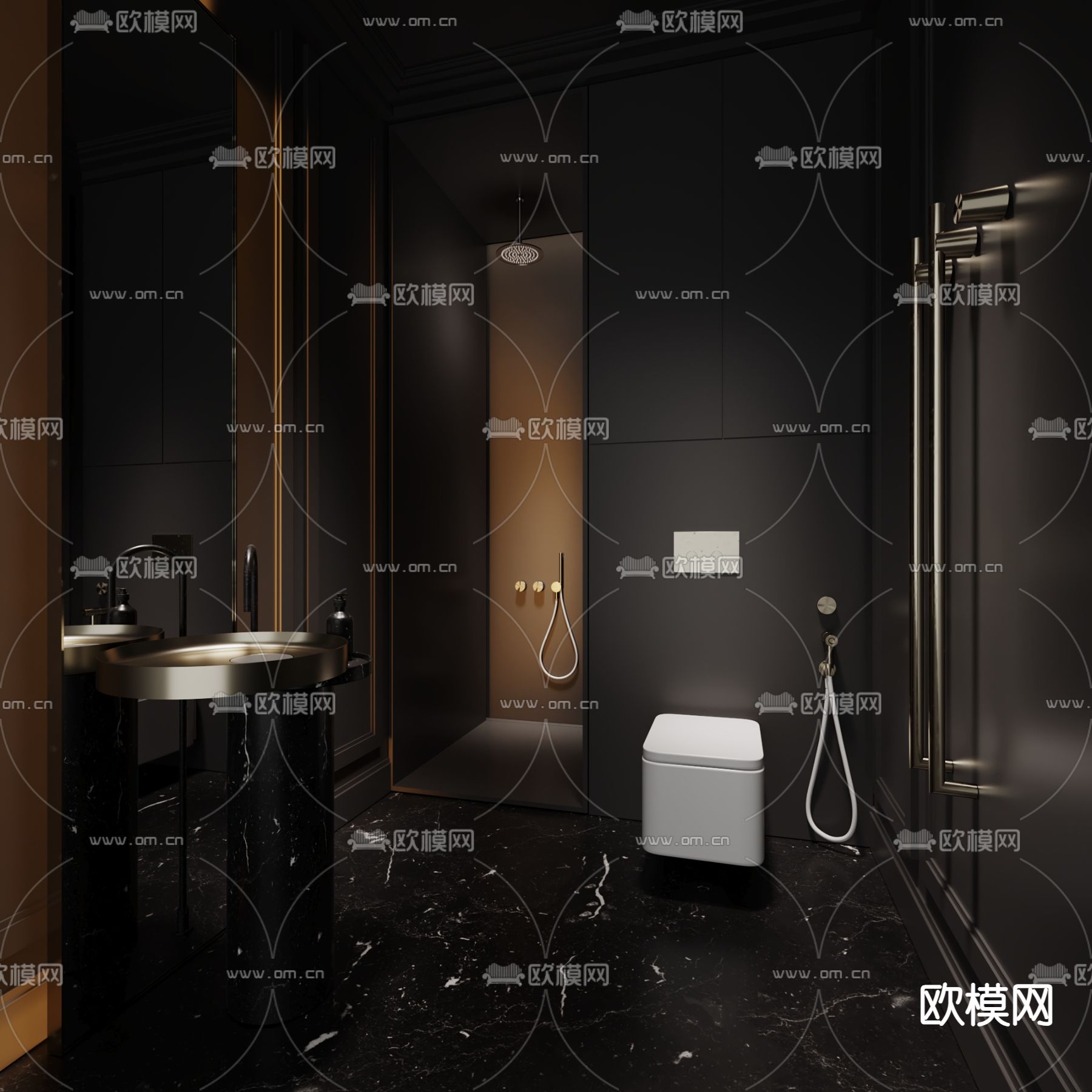 暗黑风卫生间 浴室3d模型下载