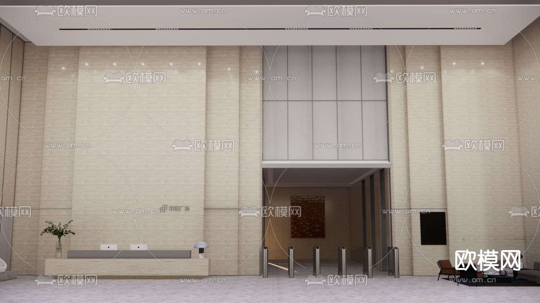 现代公司大堂 休息区su模型下载（渲染图2）