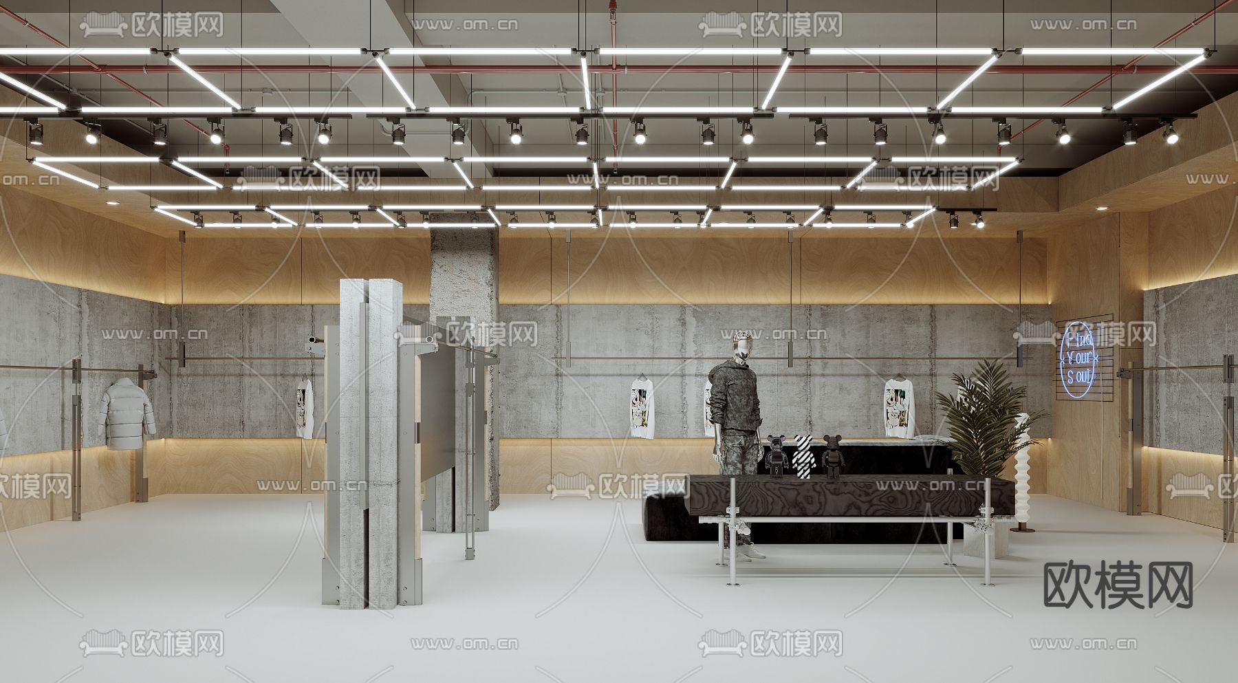 工业风男装服装店su模型下载（渲染图4）