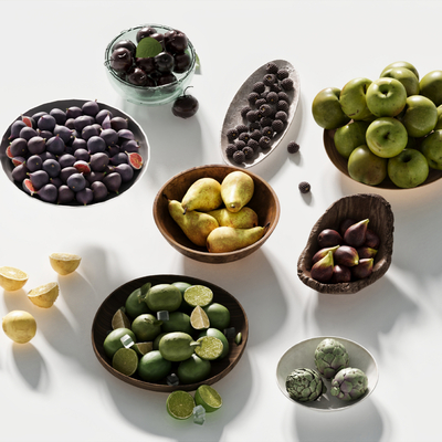  水果盘 梨子 橙子 苹果 李子su模型 