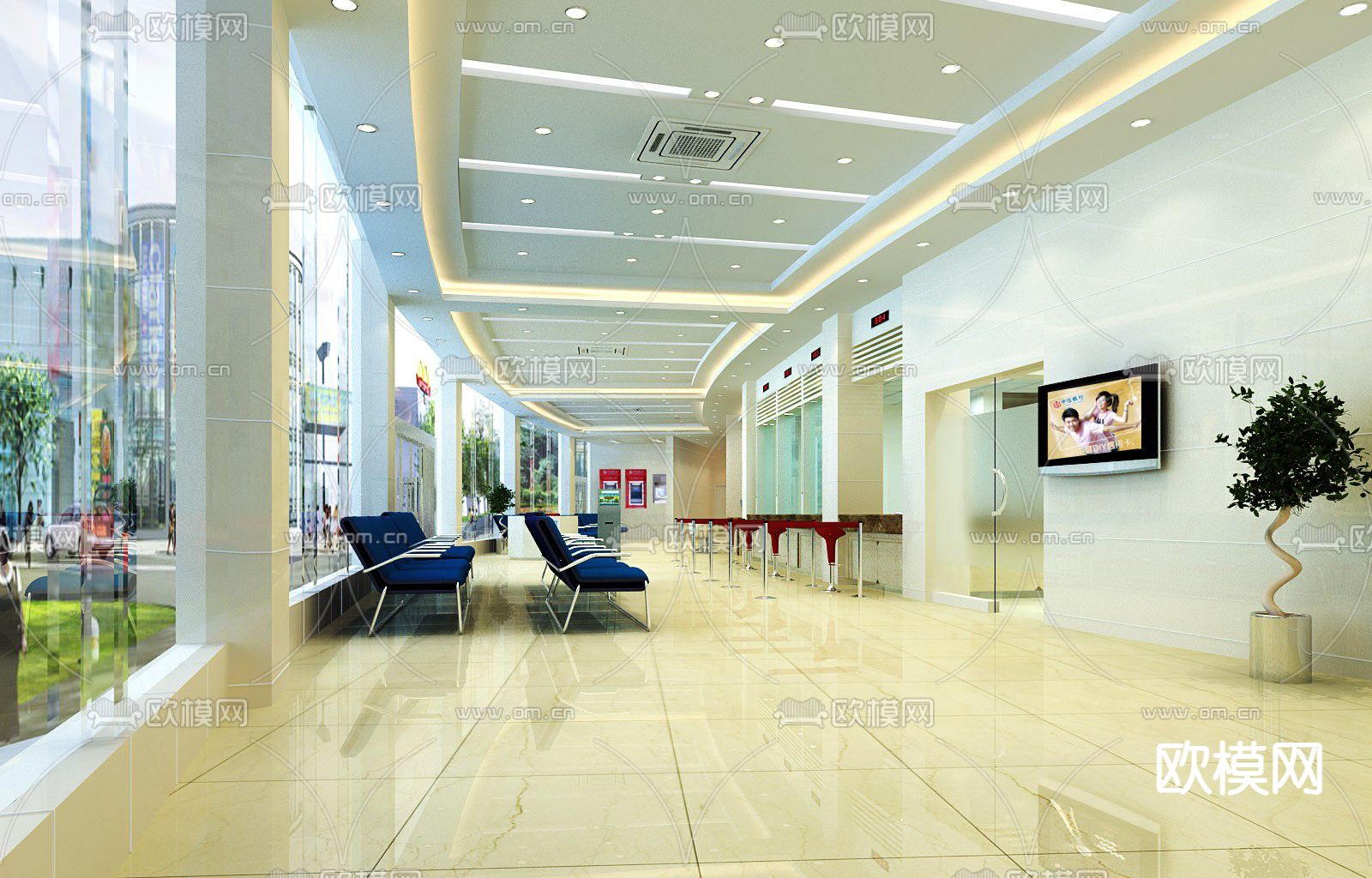银行服务大堂3d模型下载（渲染图1）