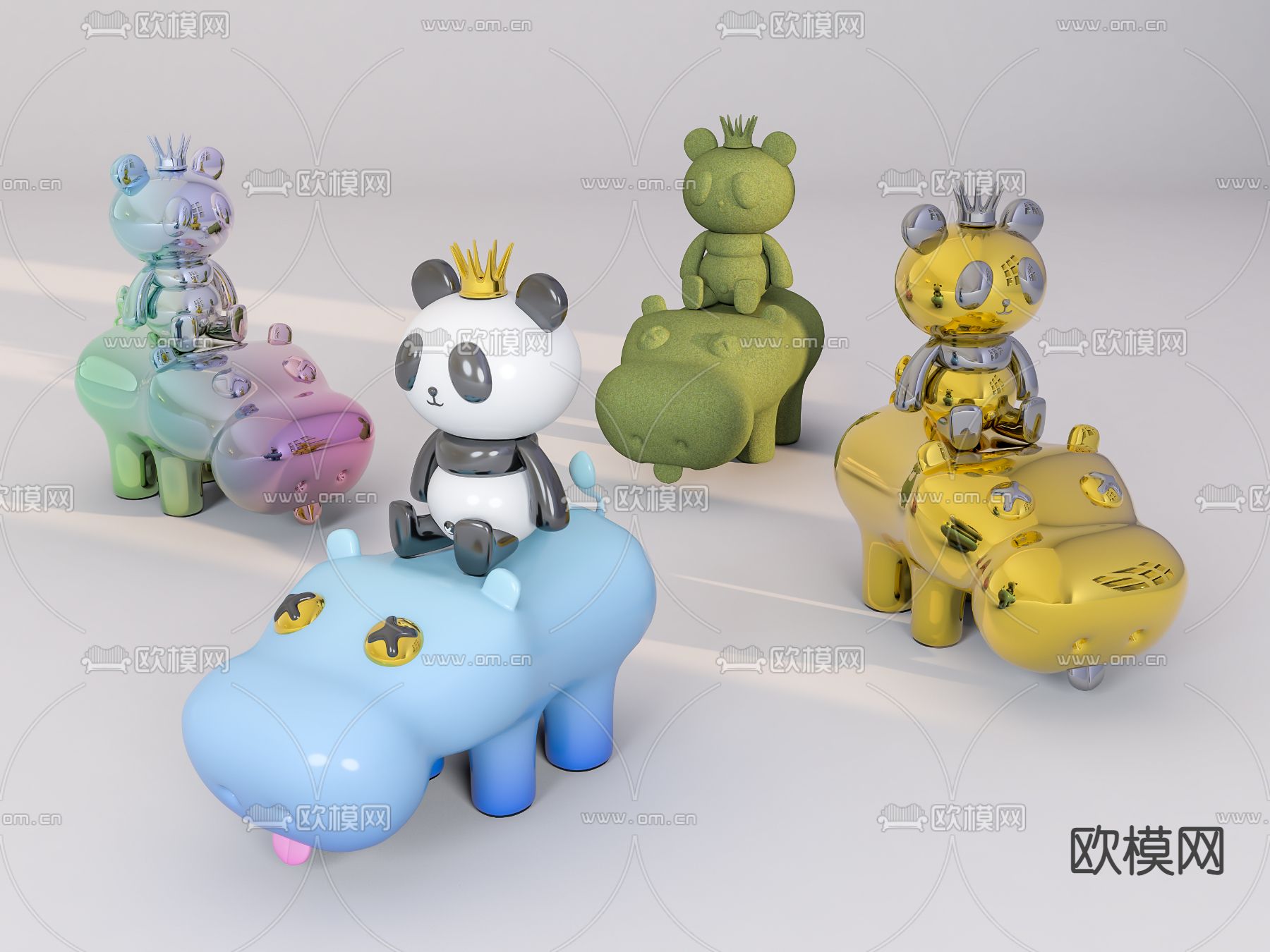 Q版潮玩 动物雕塑 卡通摆件3d模型下载