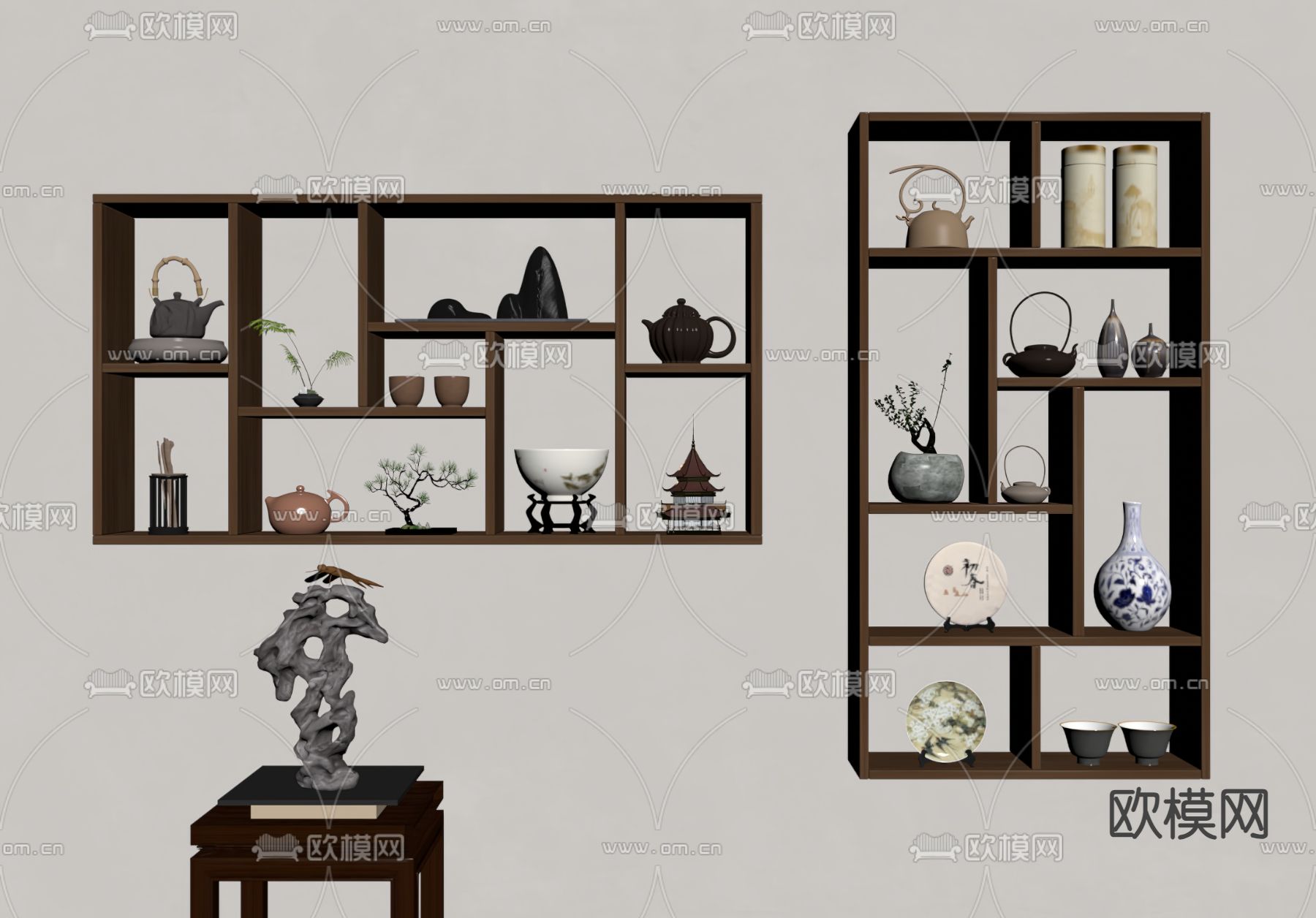 新中式置物架su模型下载（渲染图1）