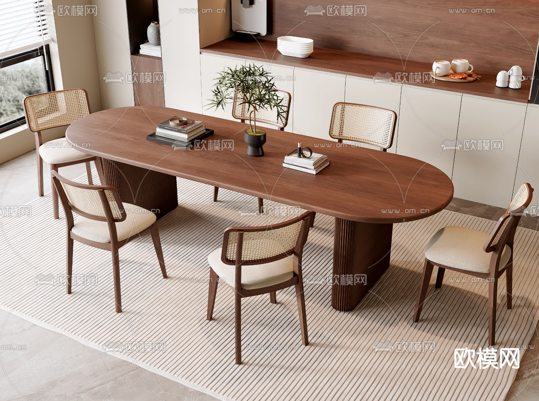 中古风餐桌椅 木质餐桌3d模型下载