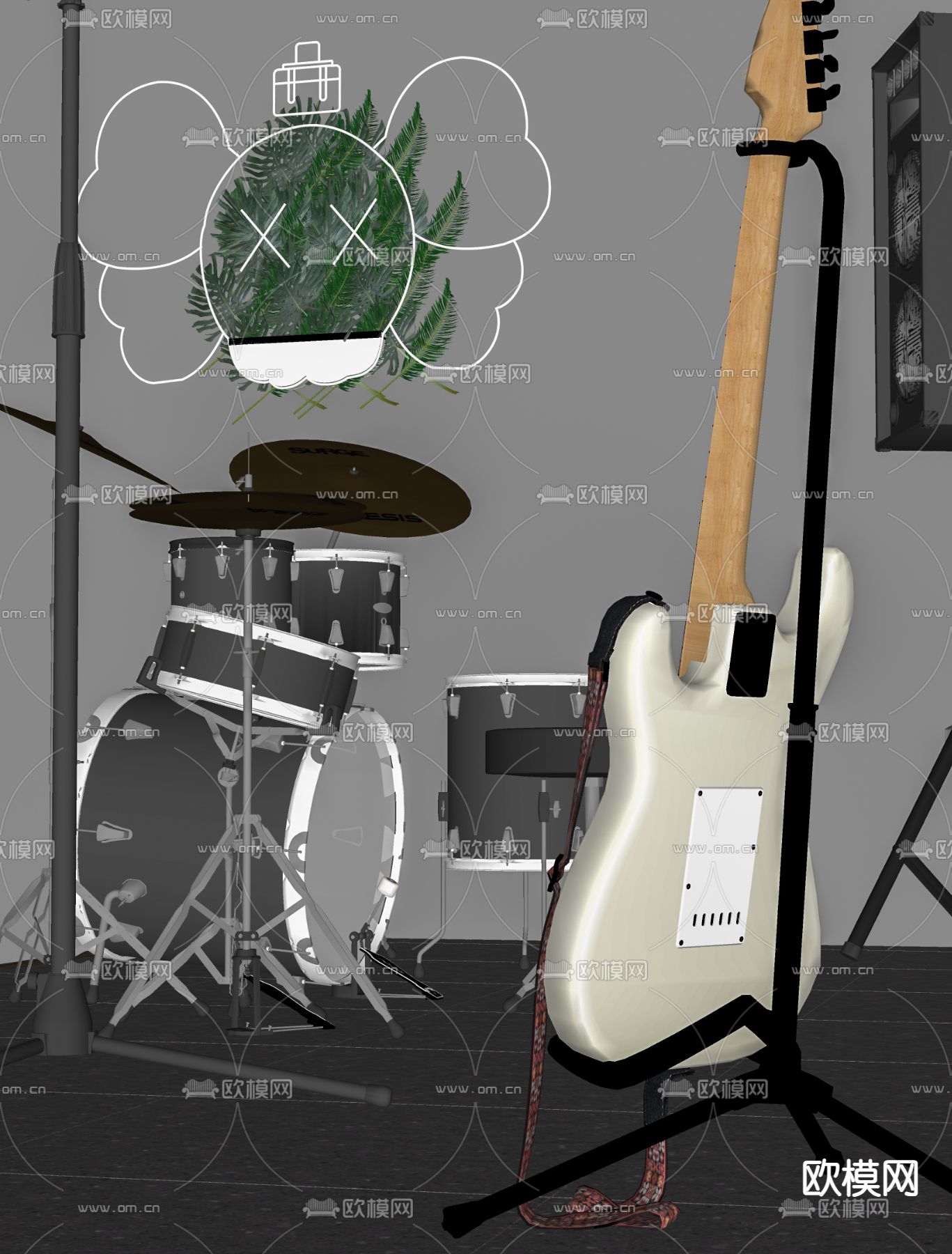 乐器 架子鼓su模型下载（渲染图1）