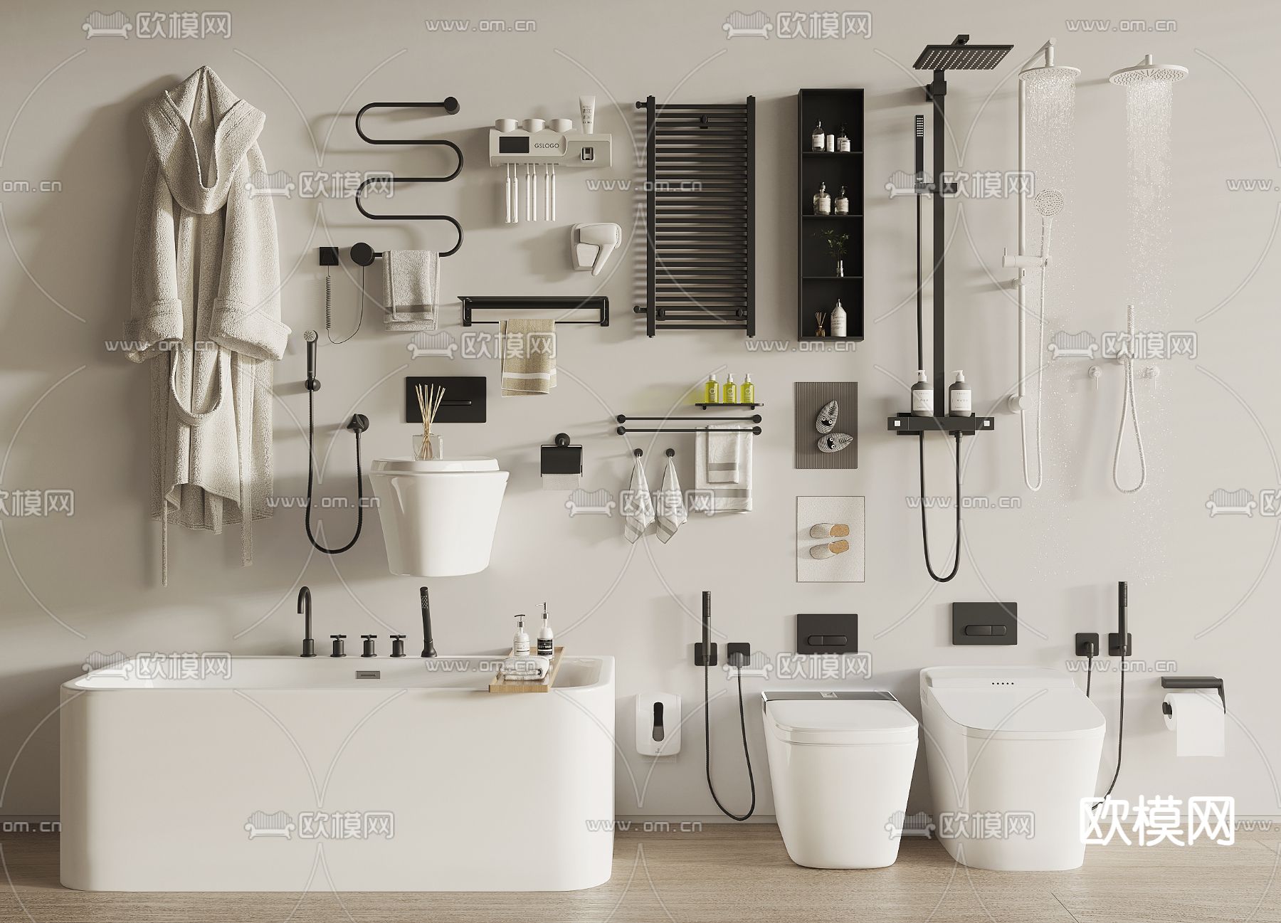 现代卫浴用品su模型下载（渲染图2）