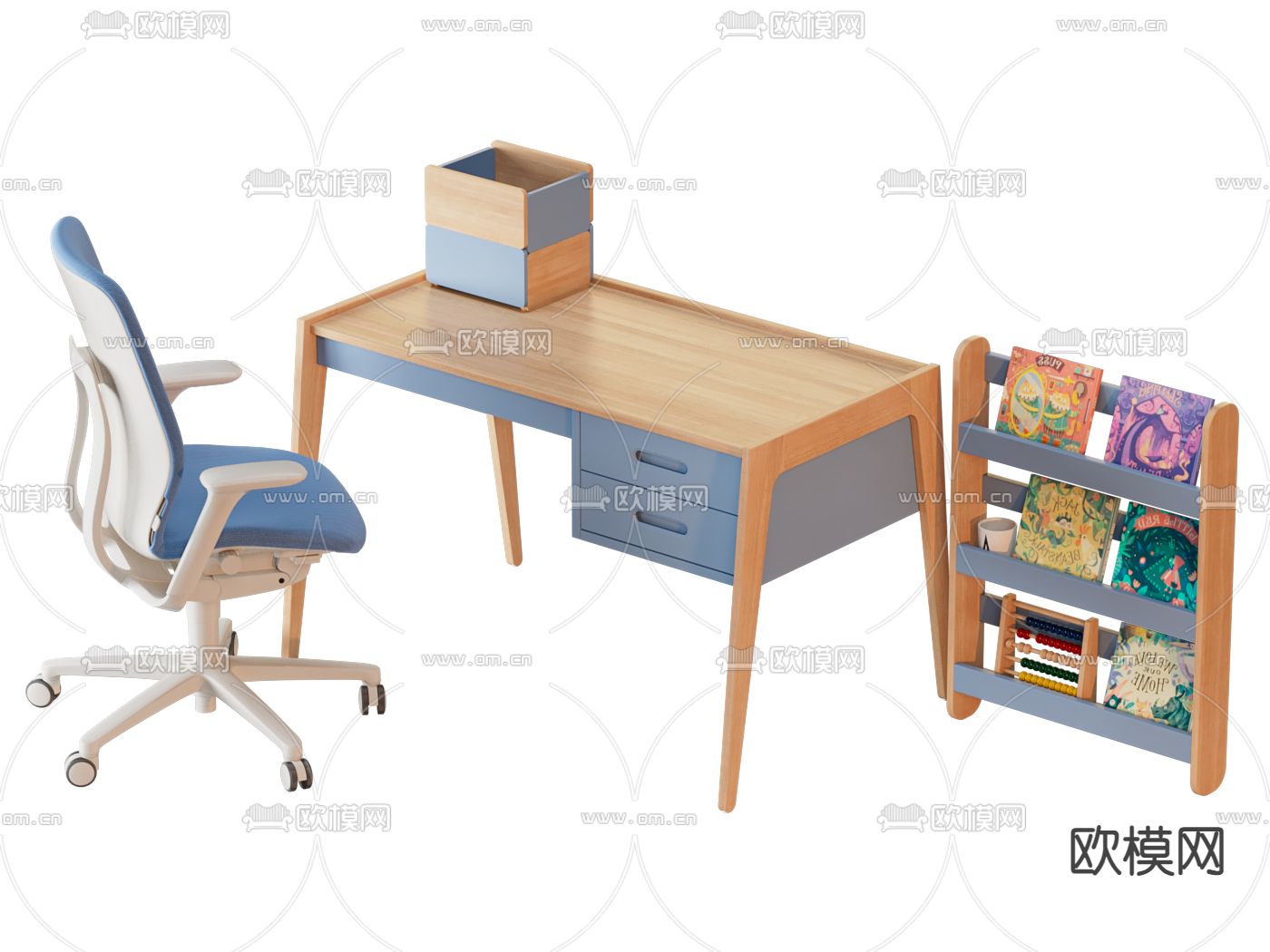 儿童书桌 学习桌 书架3d模型下载