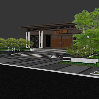  示范区景观 售楼部景观su模型 