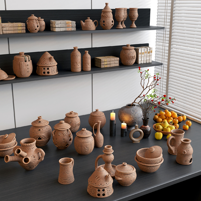  陶罐瓦器 陶艺制品 陶艺花瓶su模型 