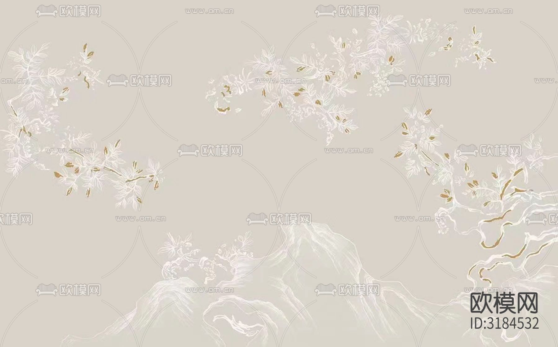 新中式彩绘壁纸工笔画下载（渲染图2）