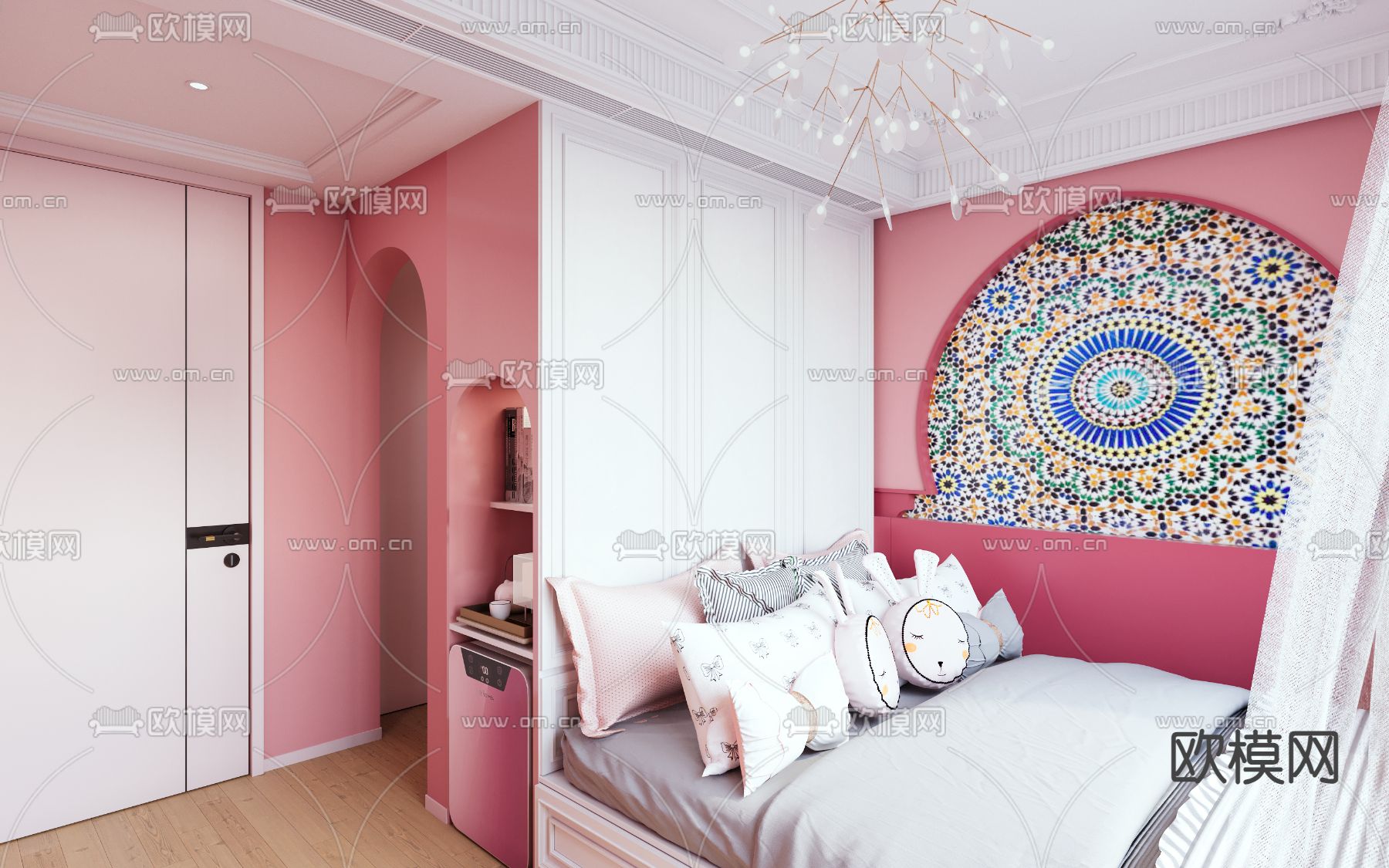 美式民宿 卧室 女孩房3d模型下载（渲染图2）