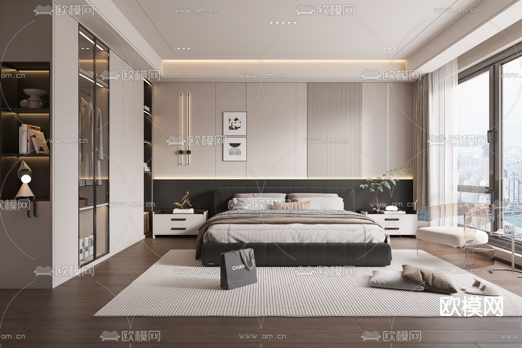 现代卧室  主人房 主卧3d模型下载