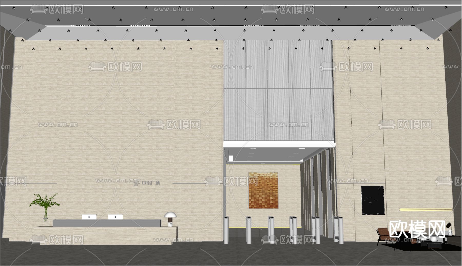 现代公司大堂 休息区su模型下载（渲染图1）