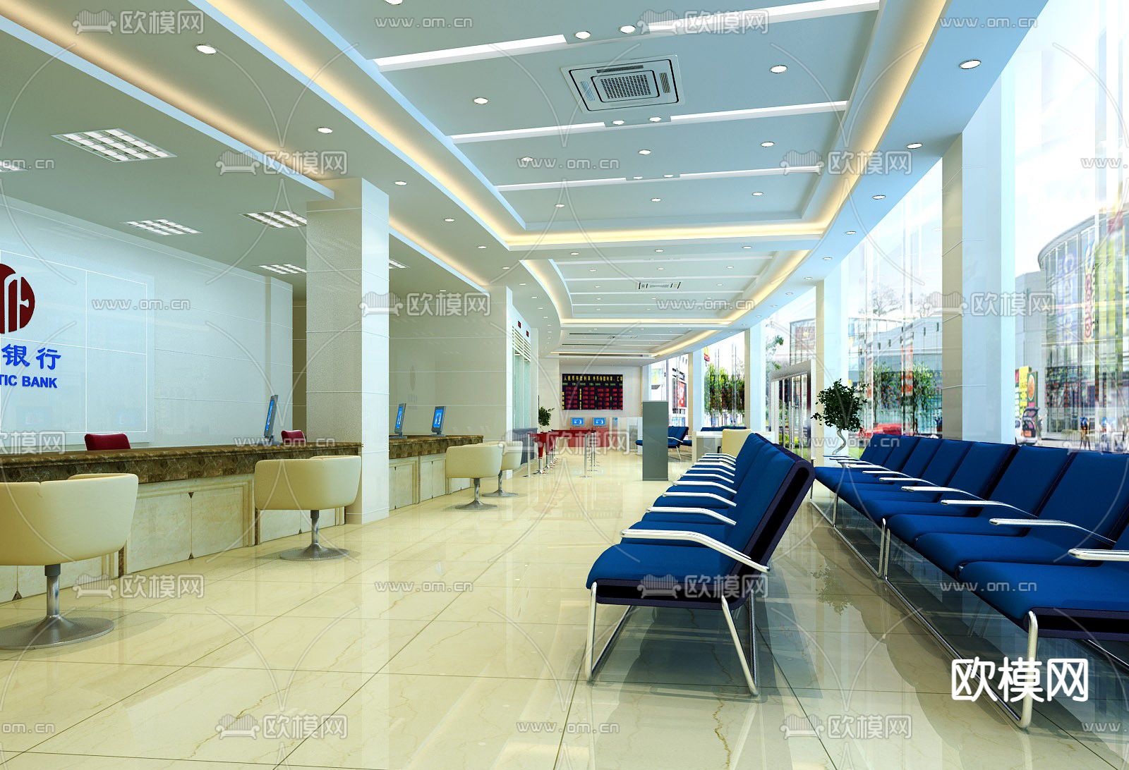 银行服务大堂3d模型下载（渲染图2）