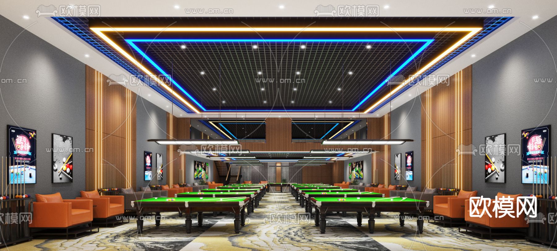台球室3d模型下载（渲染图1）