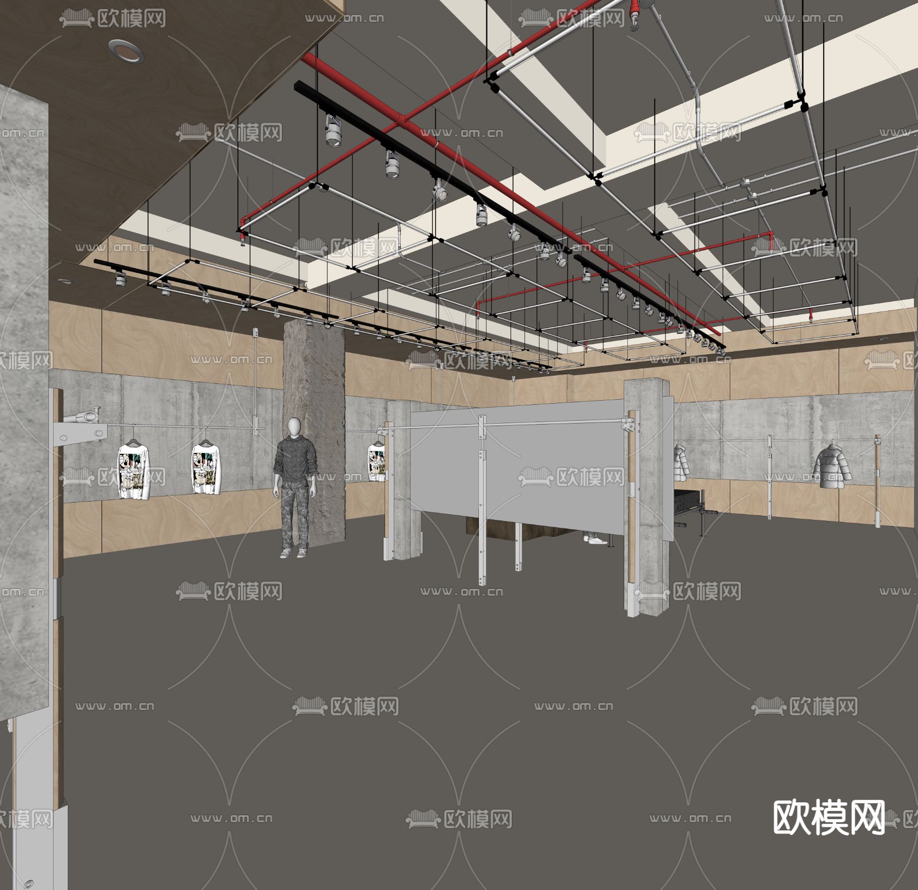 工业风男装服装店su模型下载（渲染图1）