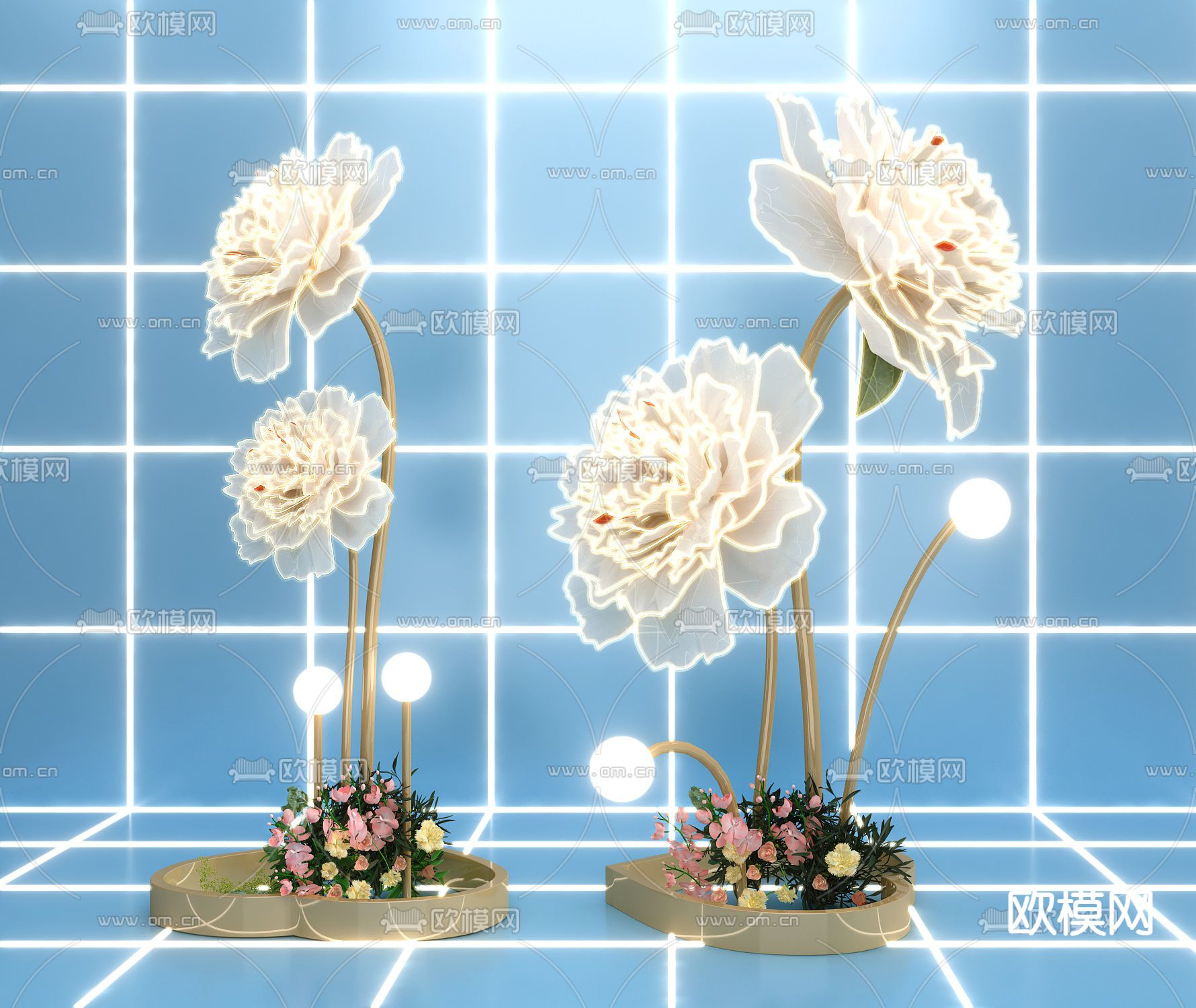 牡丹花灯 装饰灯 花艺灯3d模型下载