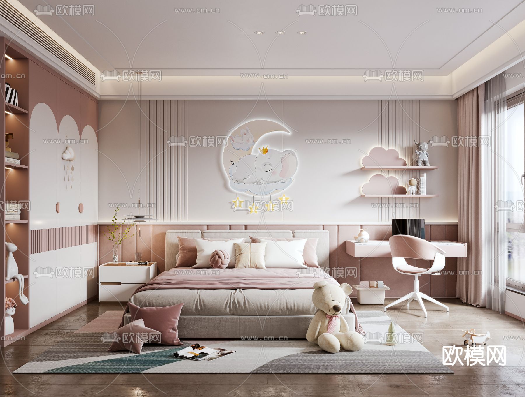 儿童房 女孩房 小孩房卧室3d模型下载（渲染图1）