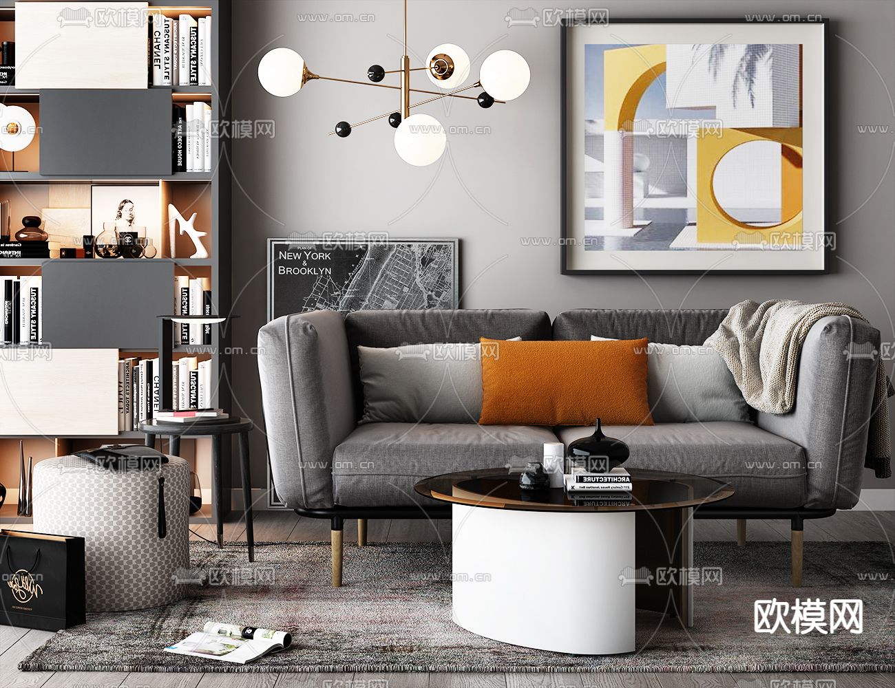 双人沙发 茶几3d模型下载