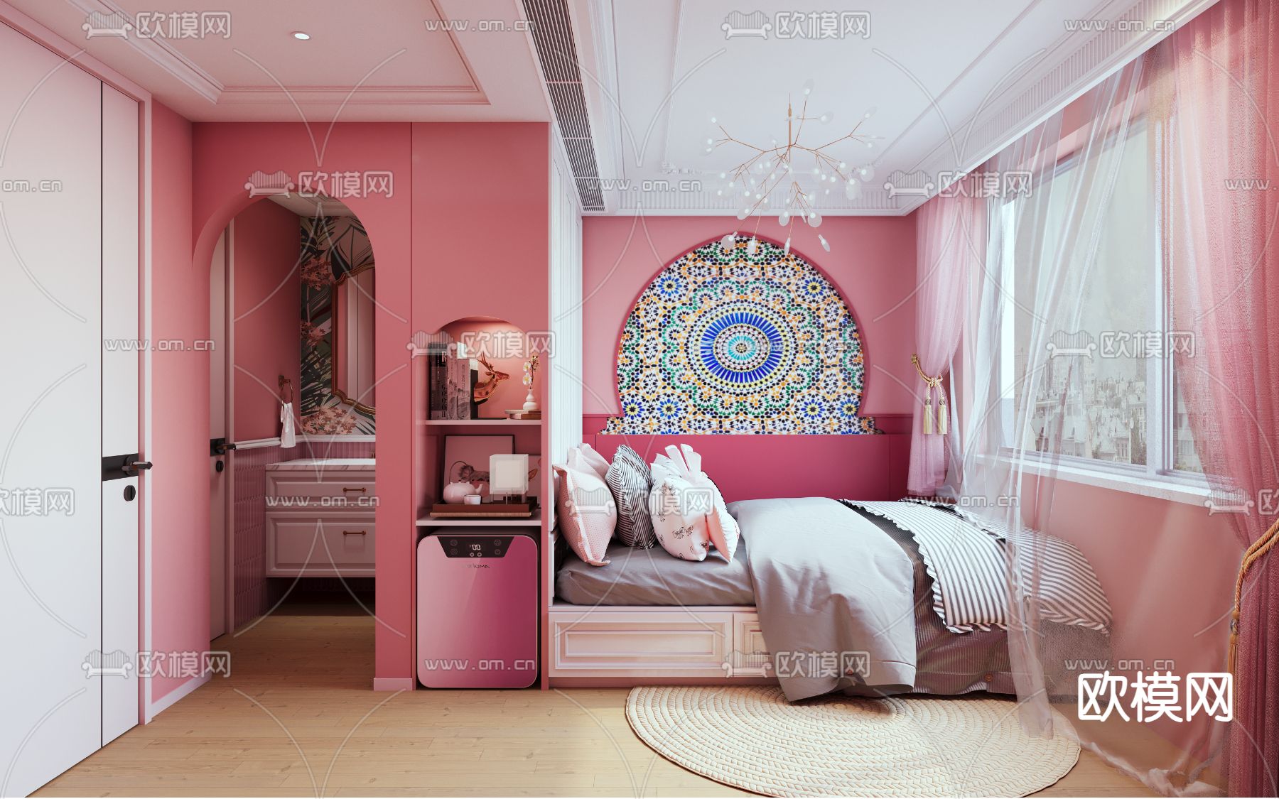 美式民宿 卧室 女孩房3d模型下载（渲染图1）