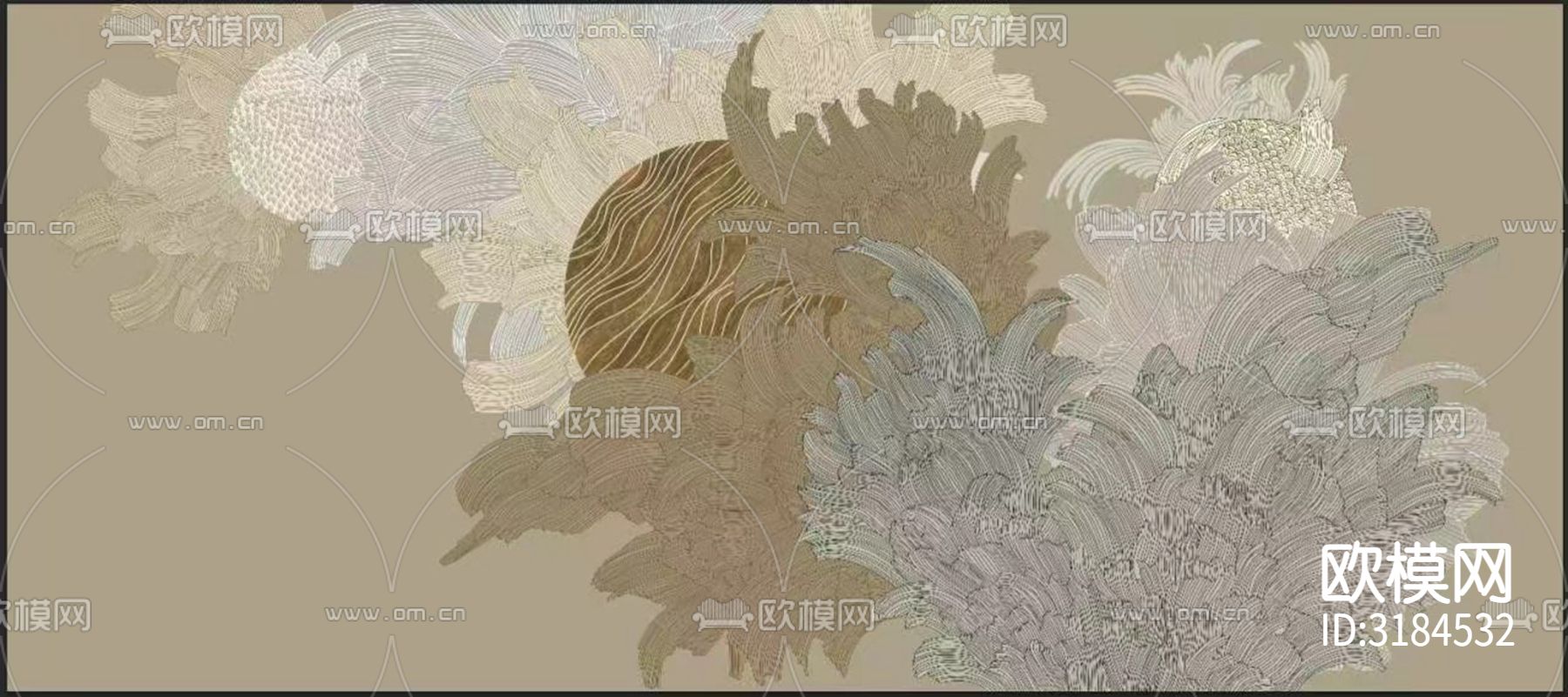 新中式彩绘壁纸工笔画下载（渲染图5）