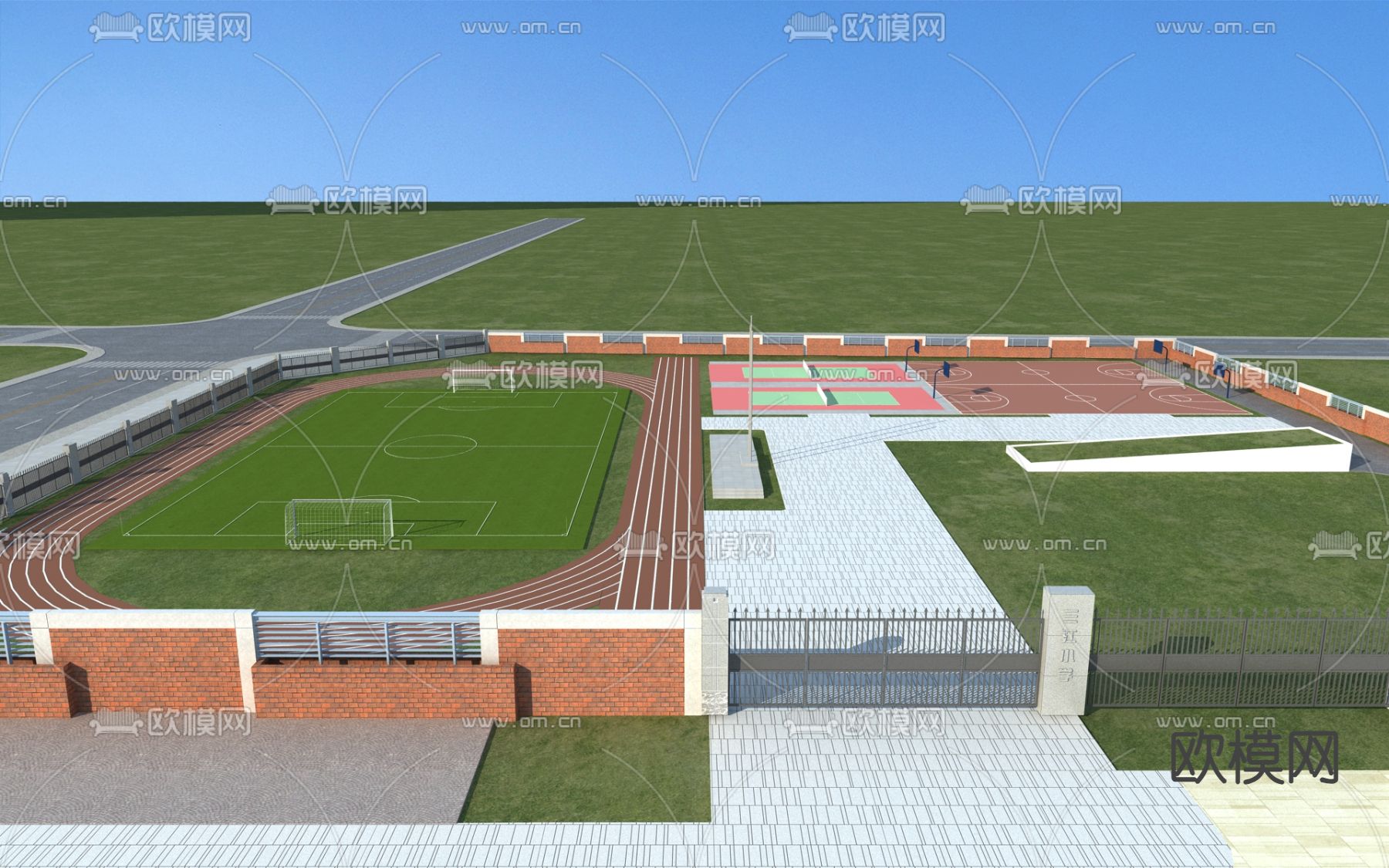 操场 足球场 篮球场3d模型下载
