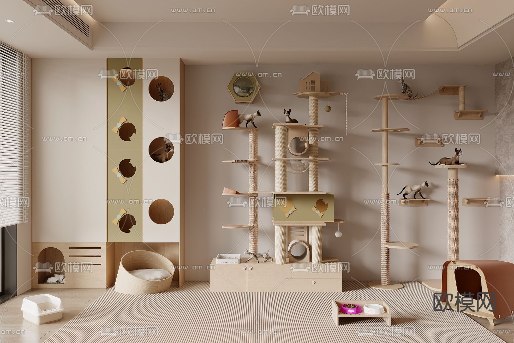现代猫爬架 猫窝 猫粮3d模型下载