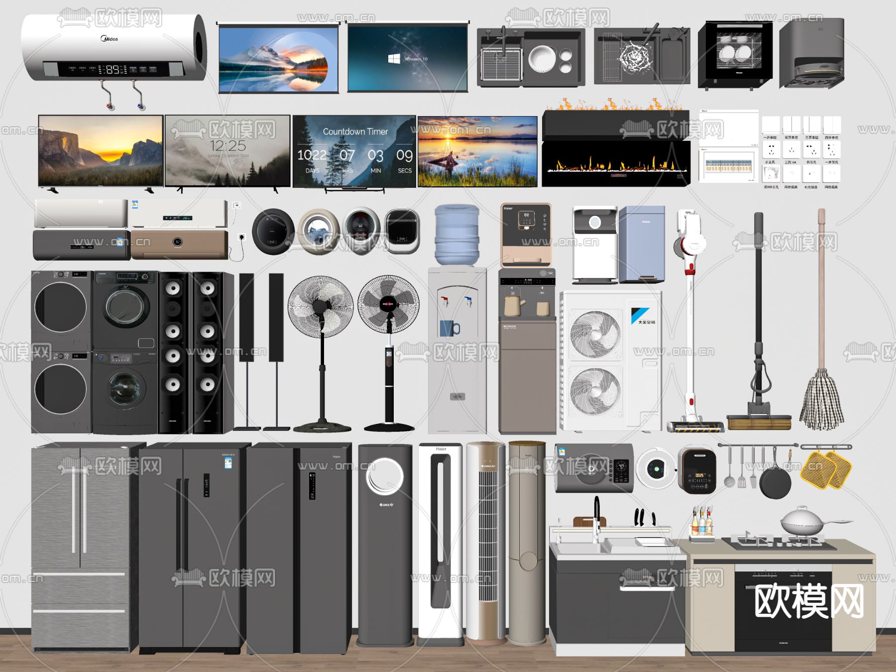 冰箱 灶台 电视机 空调su模型下载（渲染图1）