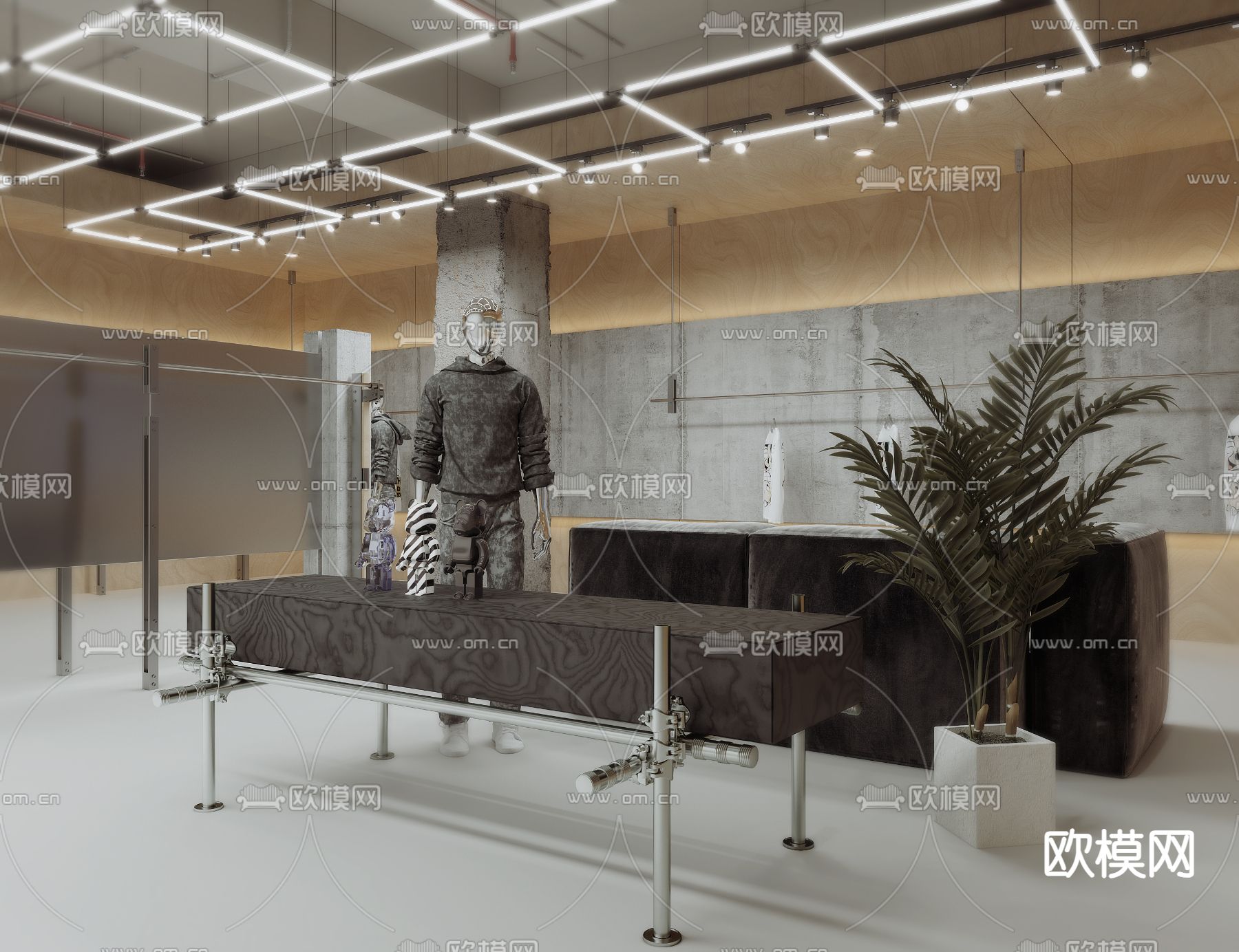 工业风男装服装店su模型下载（渲染图2）