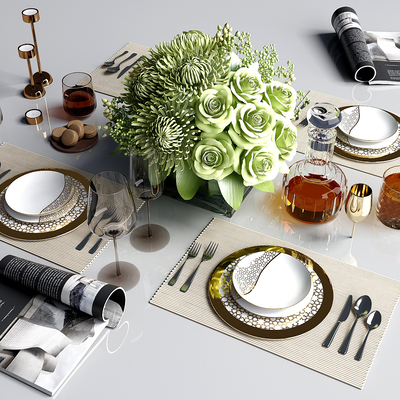  现代餐具 碗碟su模型 