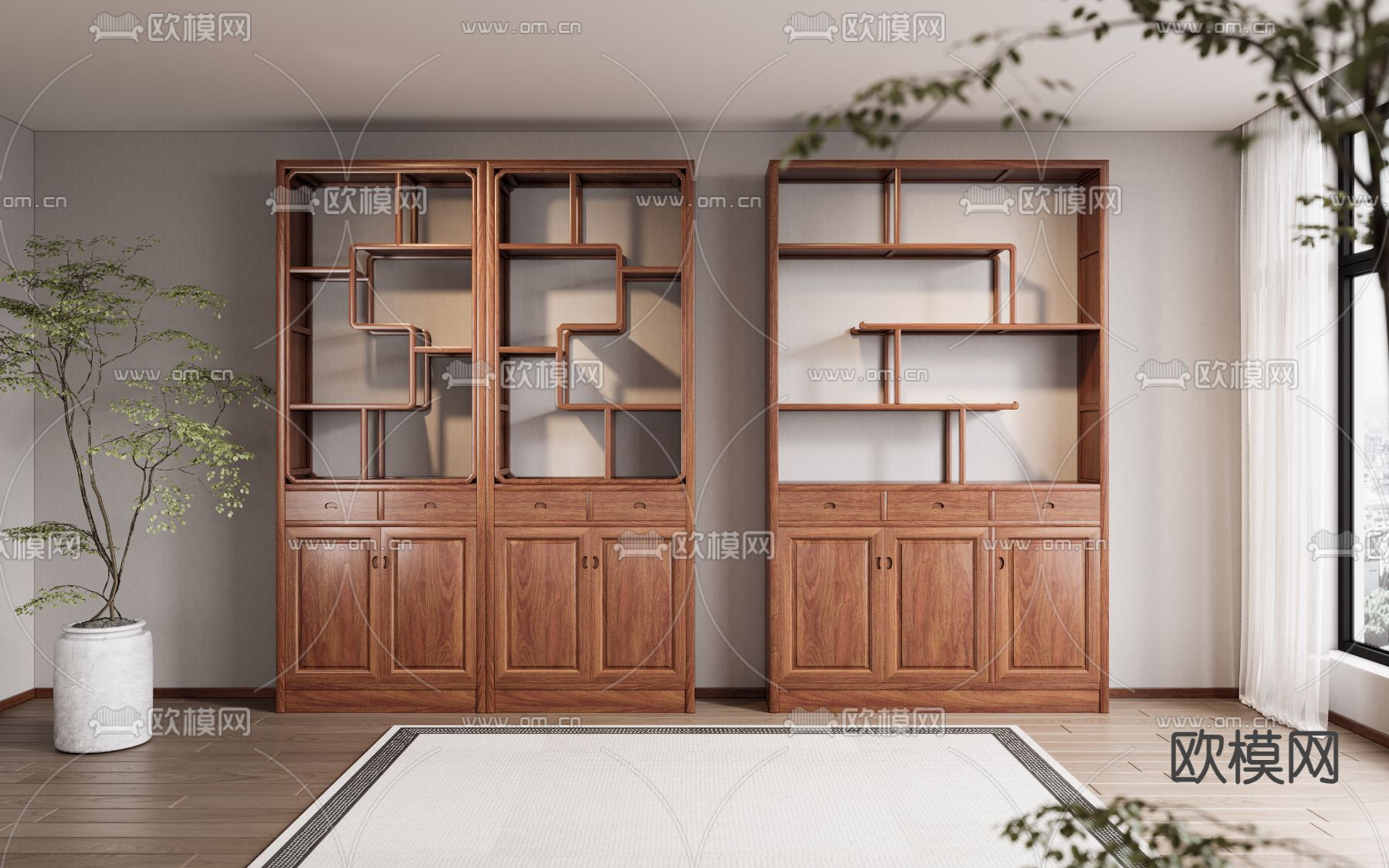 新中式博古架su模型下载（渲染图3）