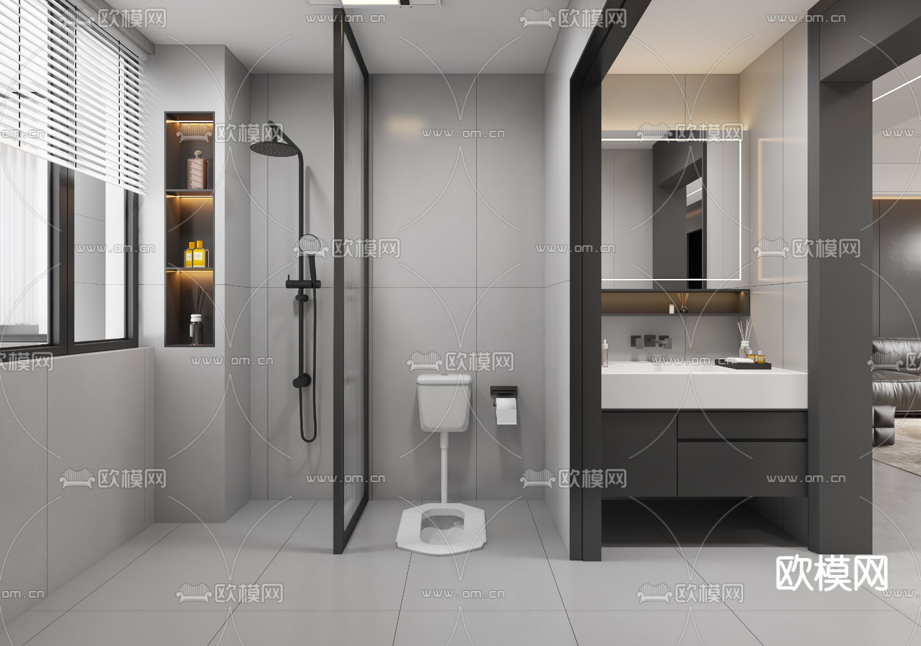 高级灰卫生间 浴室3d模型下载