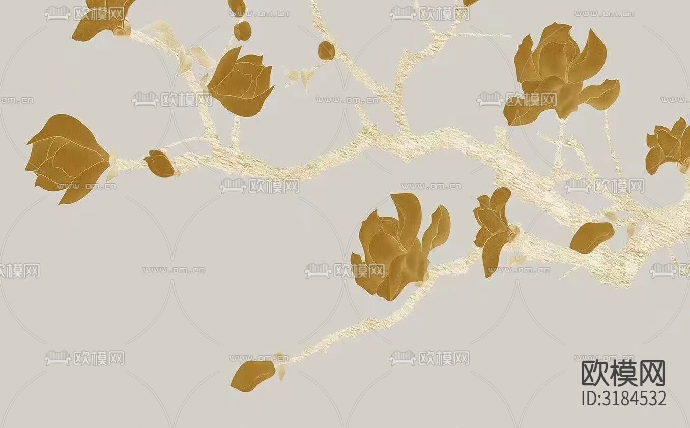 新中式彩绘壁纸工笔画下载（渲染图1）