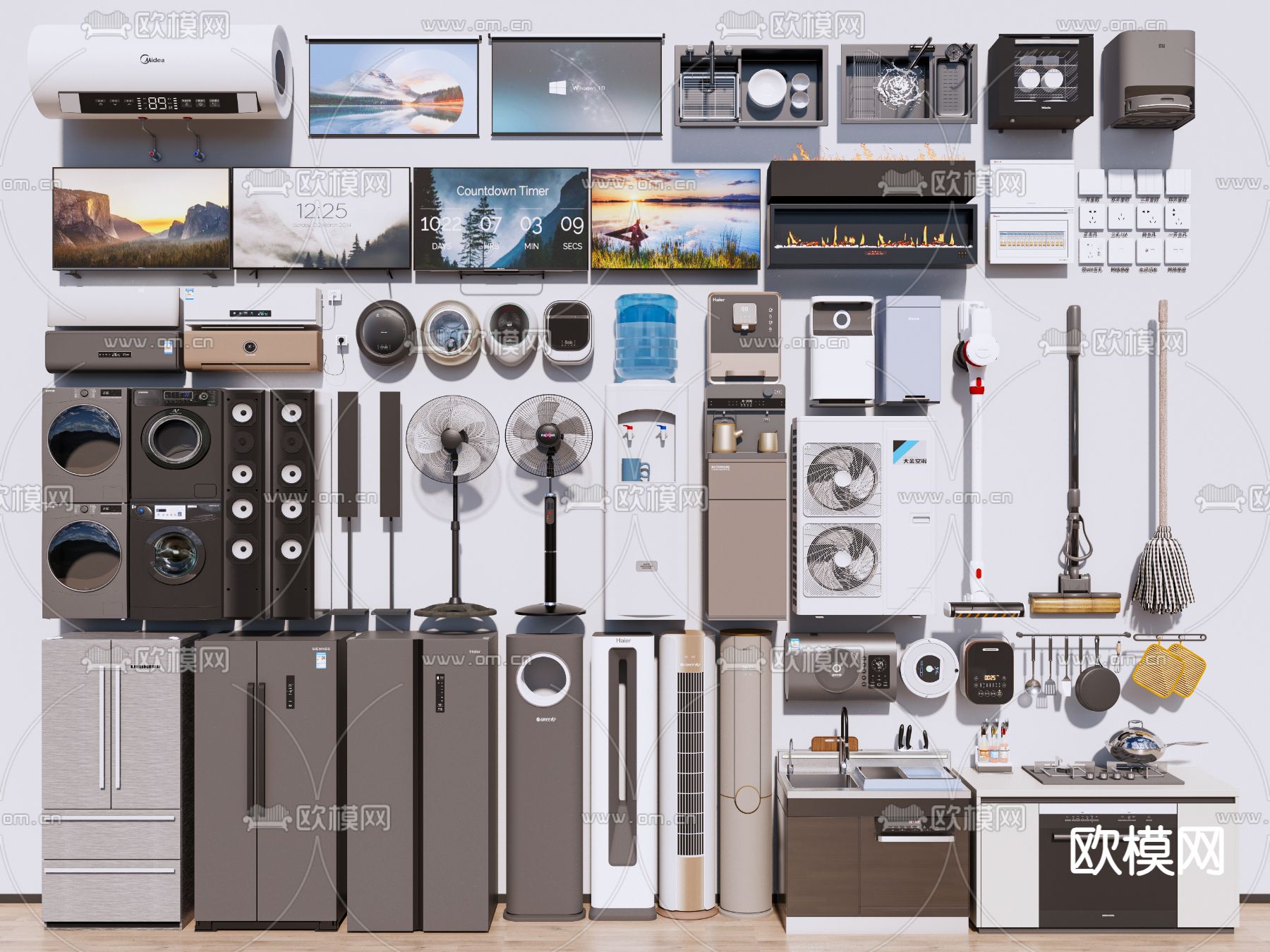 冰箱 灶台 电视机 空调su模型下载（渲染图2）