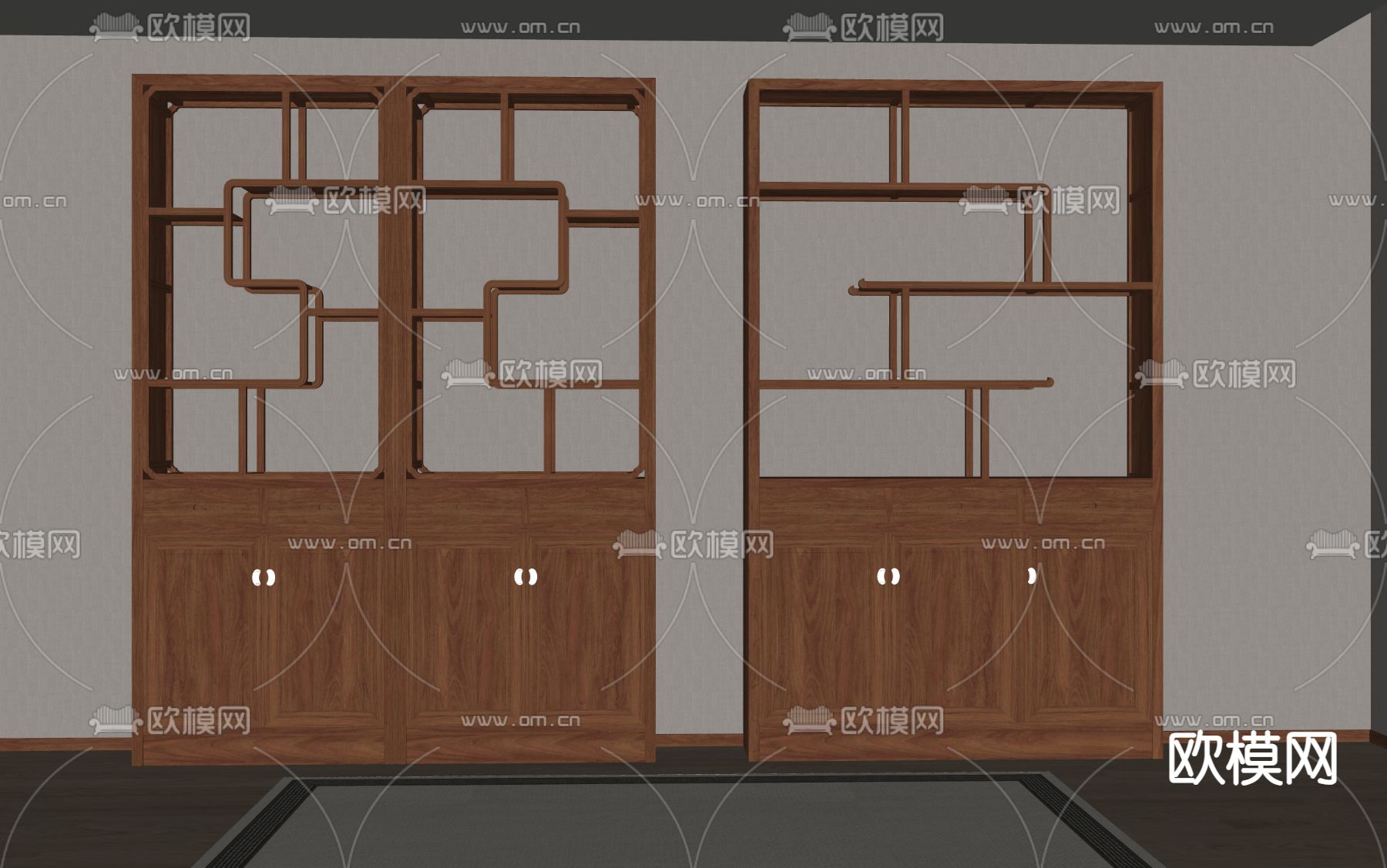 新中式博古架su模型下载（渲染图1）