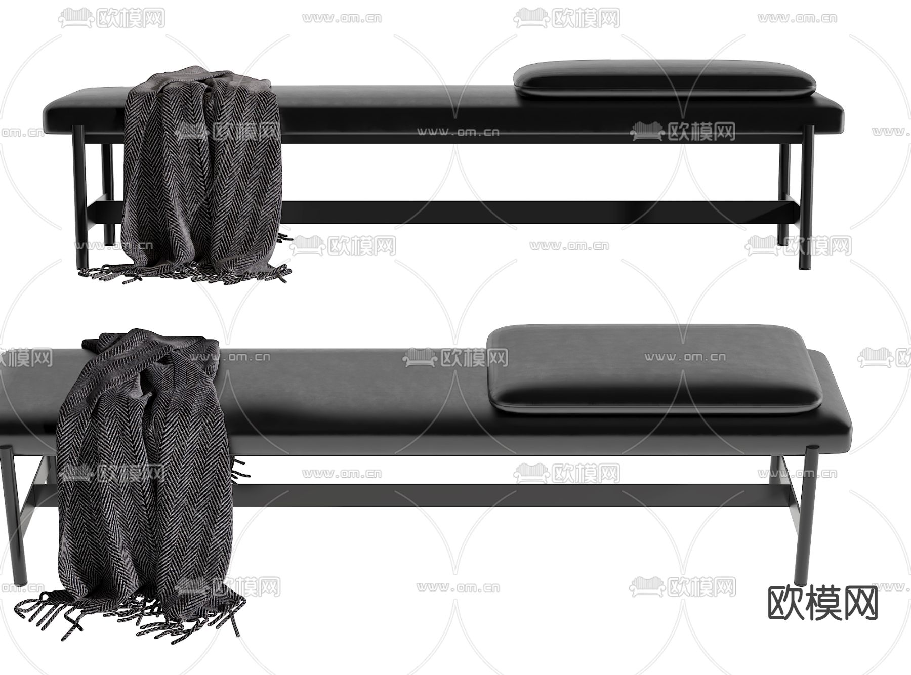 现代床尾凳su模型下载（渲染图1）