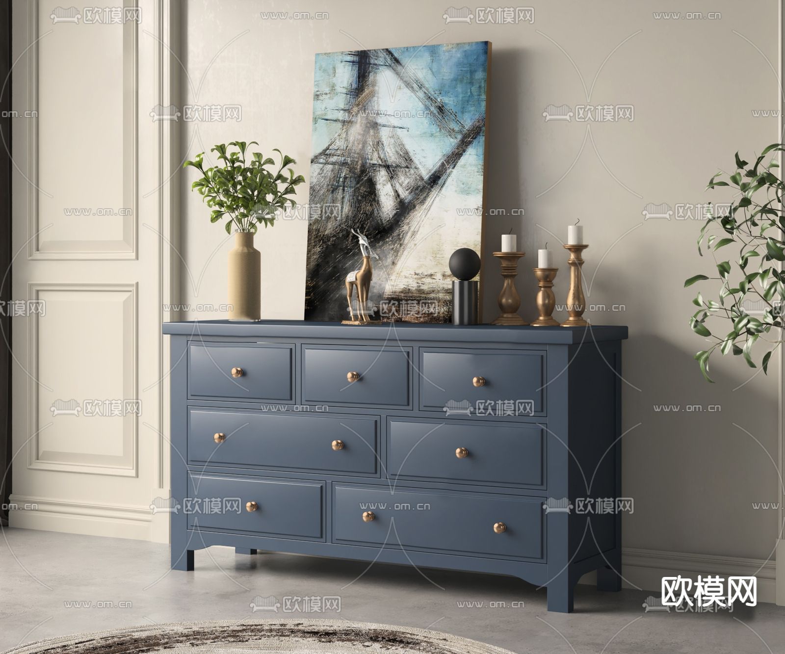 美式斗柜3d模型下载