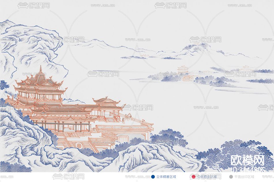 GC24049新中式 阁楼 亭子 水墨壁纸