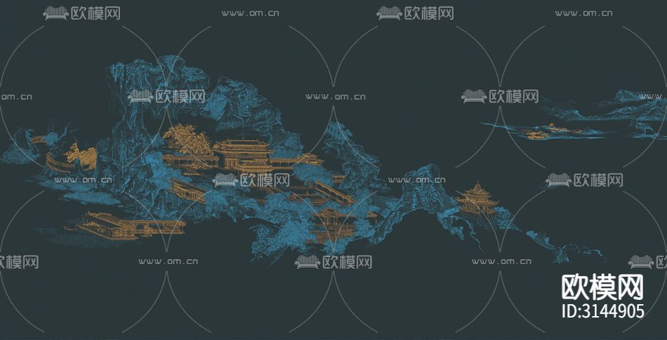 GC24051新中式 山水 阁楼壁纸