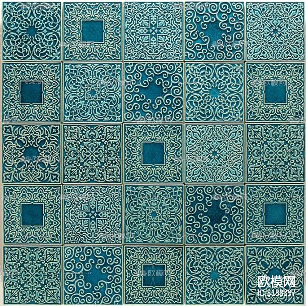 蓝色复古花砖瓷砖贴图下载