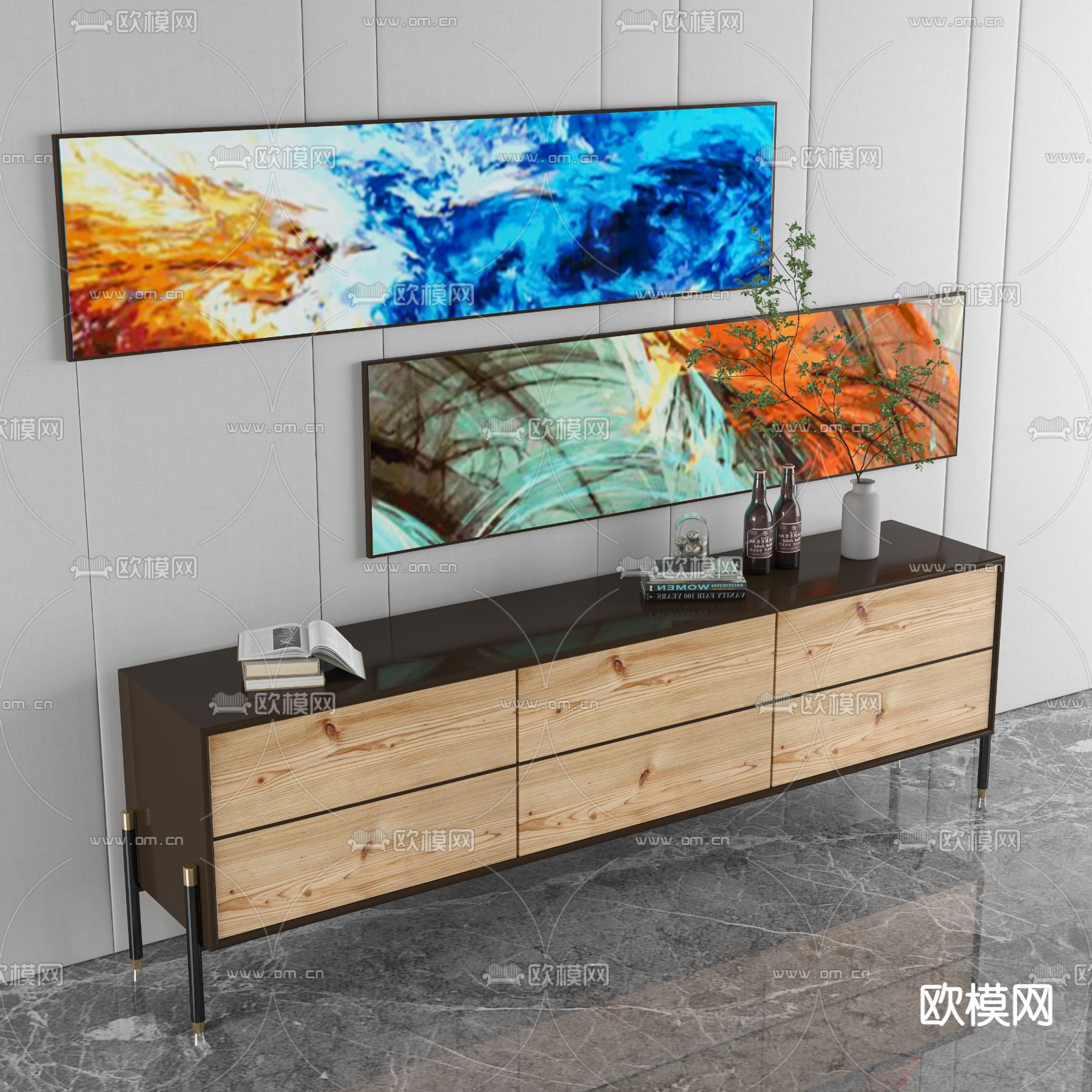 现代边柜 电视柜3d模型下载