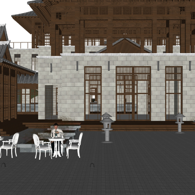  古建筑 古街道古庙su模型 