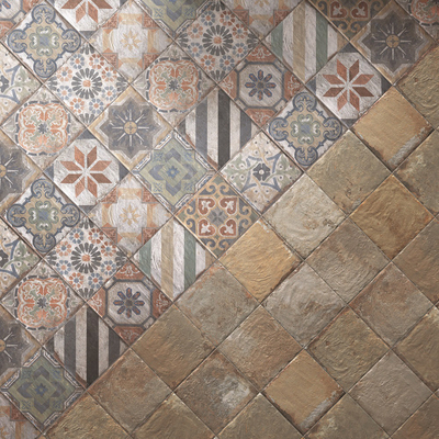  灰色欧式花砖混拼瓷砖贴图 